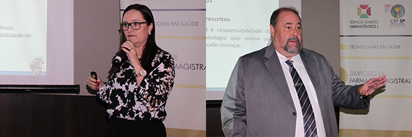 Dra. Ana Lúcia Povreslo falou sobre pediatria e avaliação da prescrição e dr. Antônio Geraldo dos Santos mostrou a importância da prescrição farmacêutica 