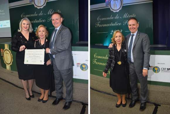 Dra. Luciana Canetto e Dr. Marcelo Polacow fizeram a entrega da homenagem a Dra. Salette de Faria 